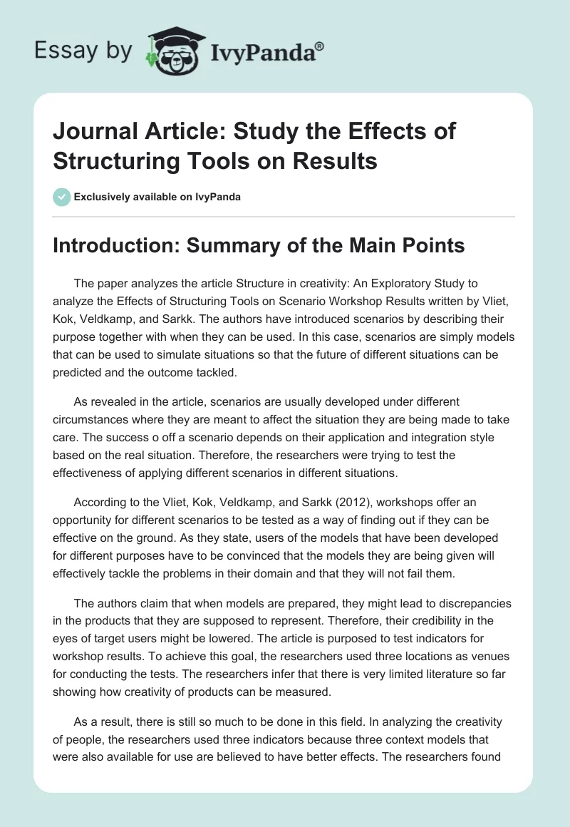 Journal Article: Study the Effects of Structuring Tools on Results. Page 1