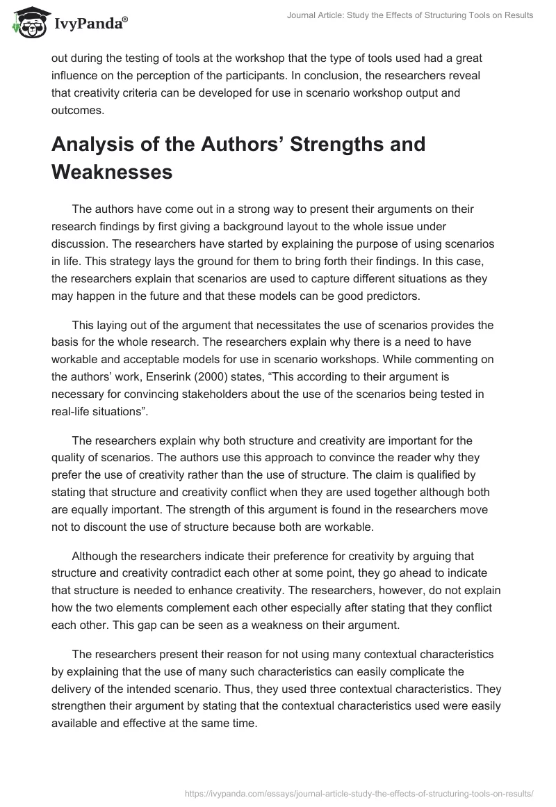 Journal Article: Study the Effects of Structuring Tools on Results. Page 2