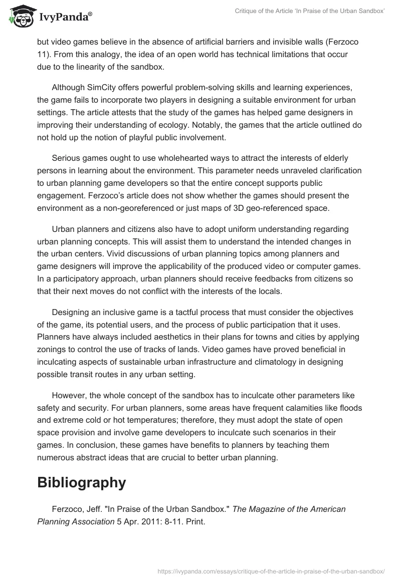 Critique of the Article ‘In Praise of the Urban Sandbox’. Page 3
