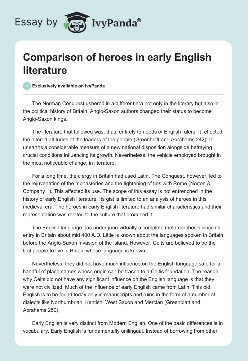 Comparison of Heroes in Early English Literature. Page 1