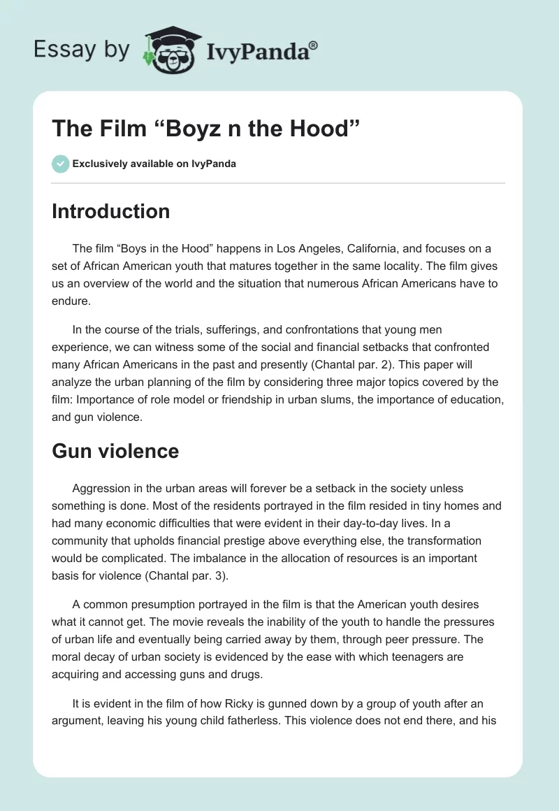 The Film “Boyz n the Hood”. Page 1