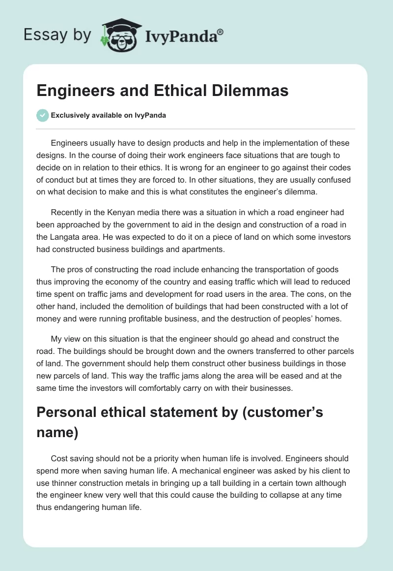 Engineers and Ethical Dilemmas. Page 1