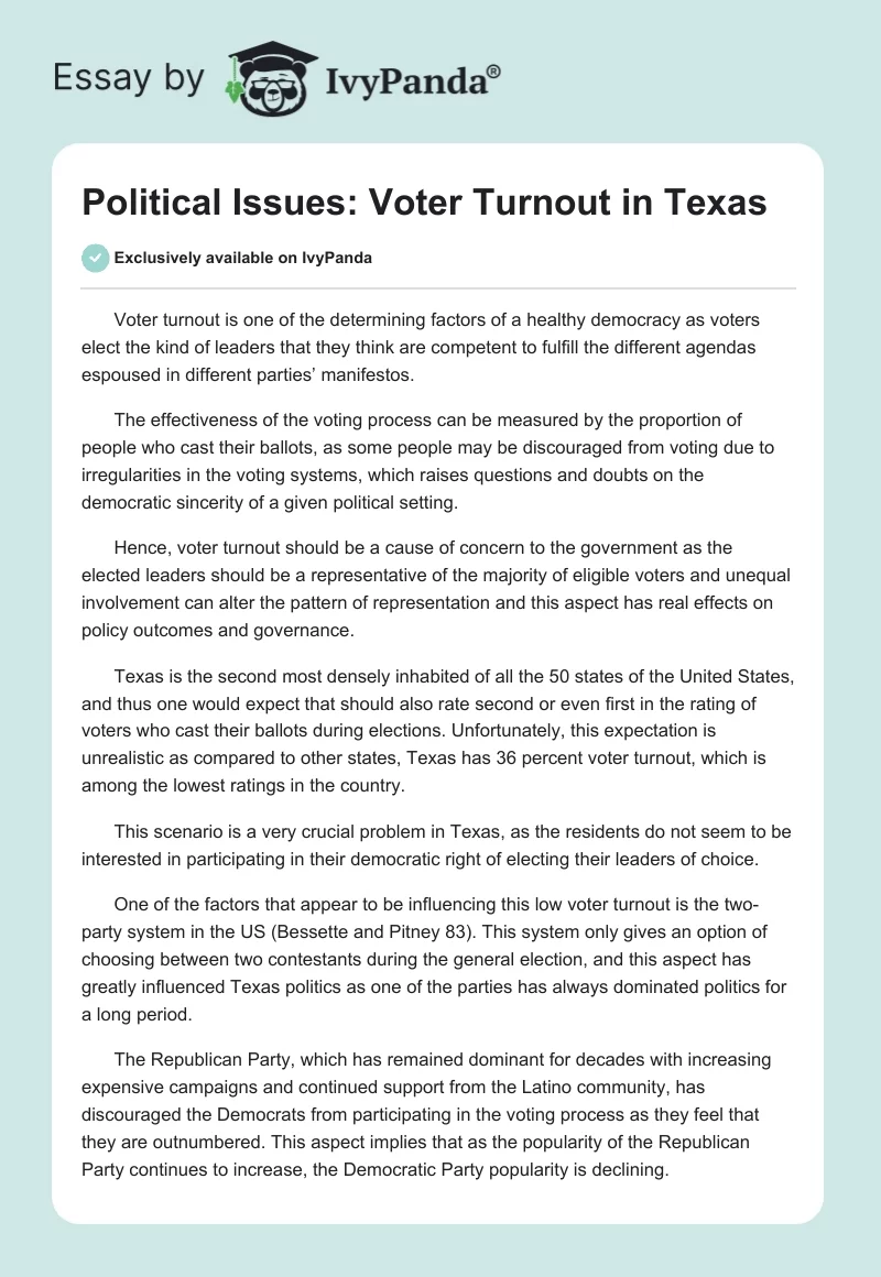 Political Issues: Voter Turnout in Texas. Page 1