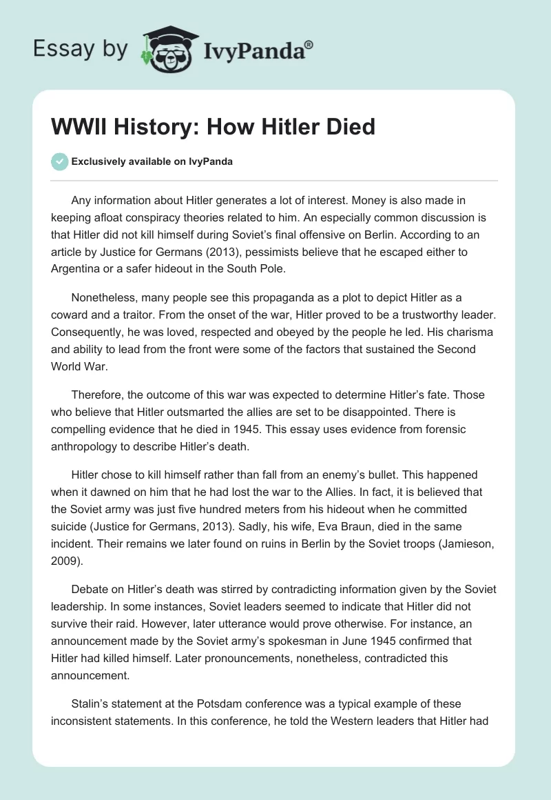 WWII History: How Hitler Died. Page 1