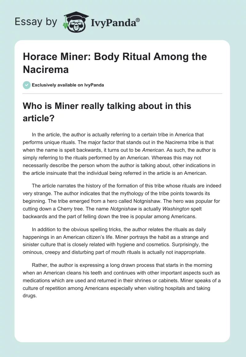 Horace Miner: Body Ritual Among the Nacirema. Page 1