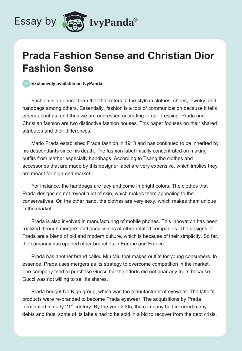 Prada Fashion Sense and Christian Dior Fashion Sense. Page 1