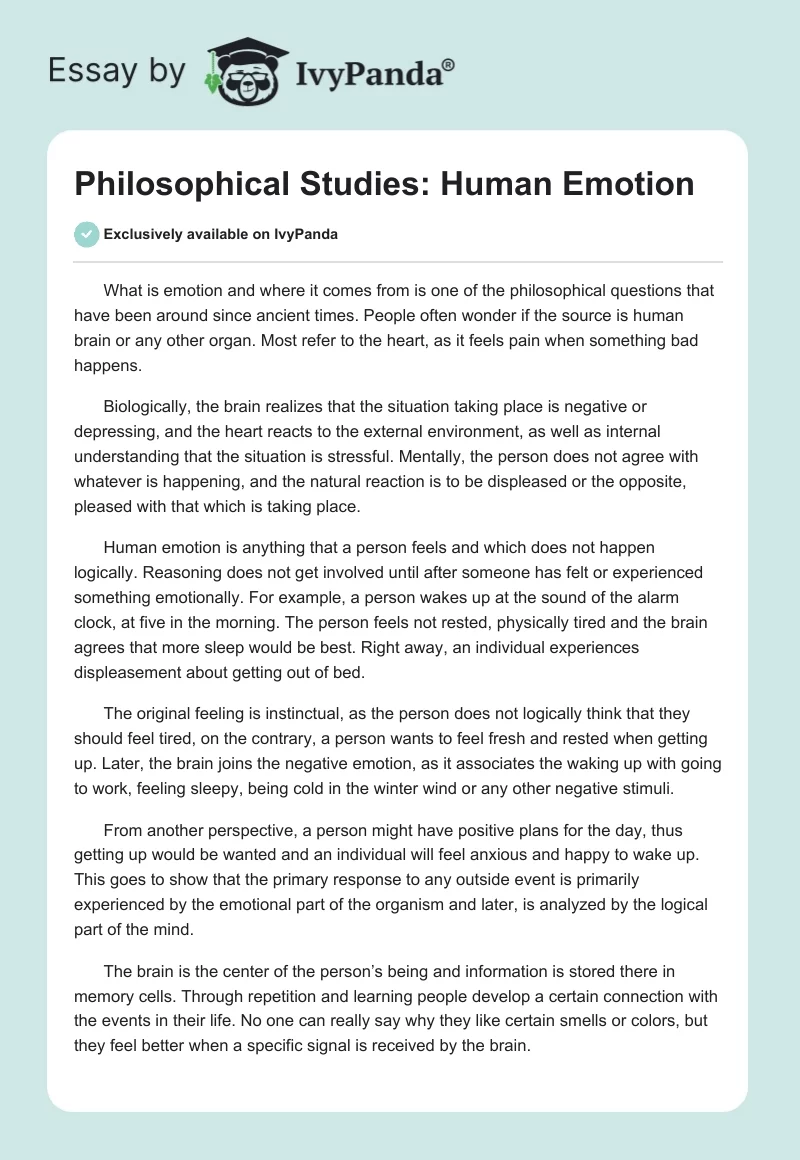 Philosophical Studies: Human Emotion. Page 1