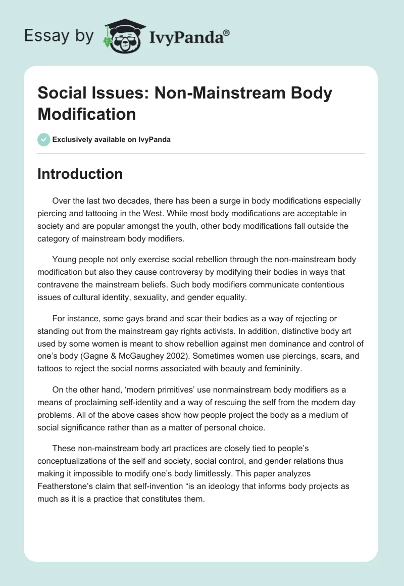 Social Issues: Non-Mainstream Body Modification. Page 1