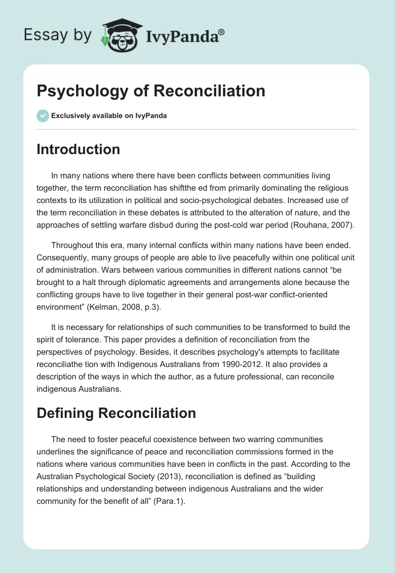 Psychology of Reconciliation. Page 1
