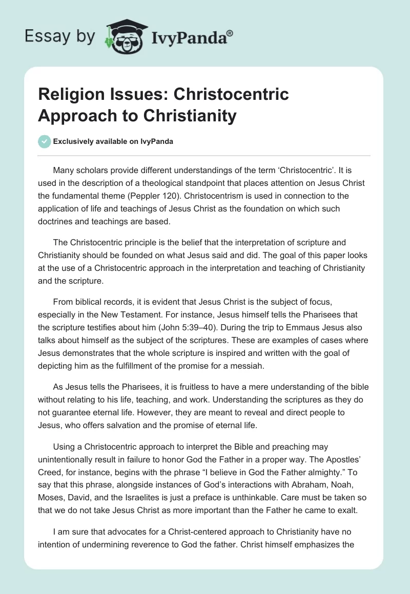 Religion Issues: Christocentric Approach to Christianity. Page 1