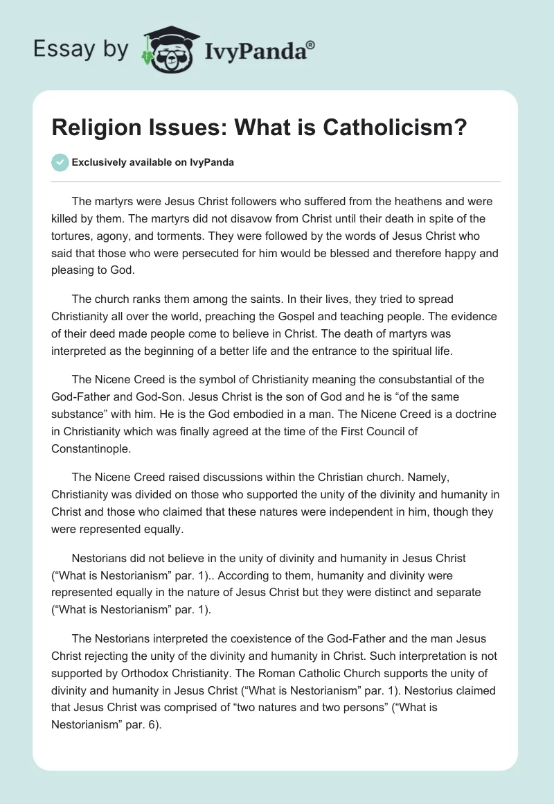 Religion Issues: What is Catholicism?. Page 1