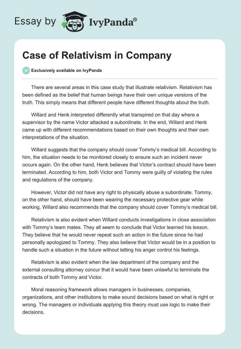 Case of Relativism in Company. Page 1