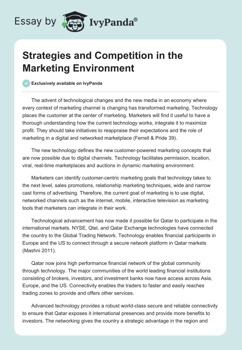 Strategies and Competition in the Marketing Environment. Page 1