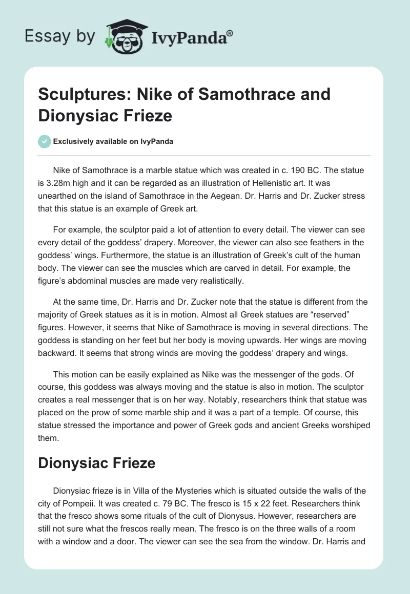 Sculptures: Nike of Samothrace and Dionysiac Frieze. Page 1