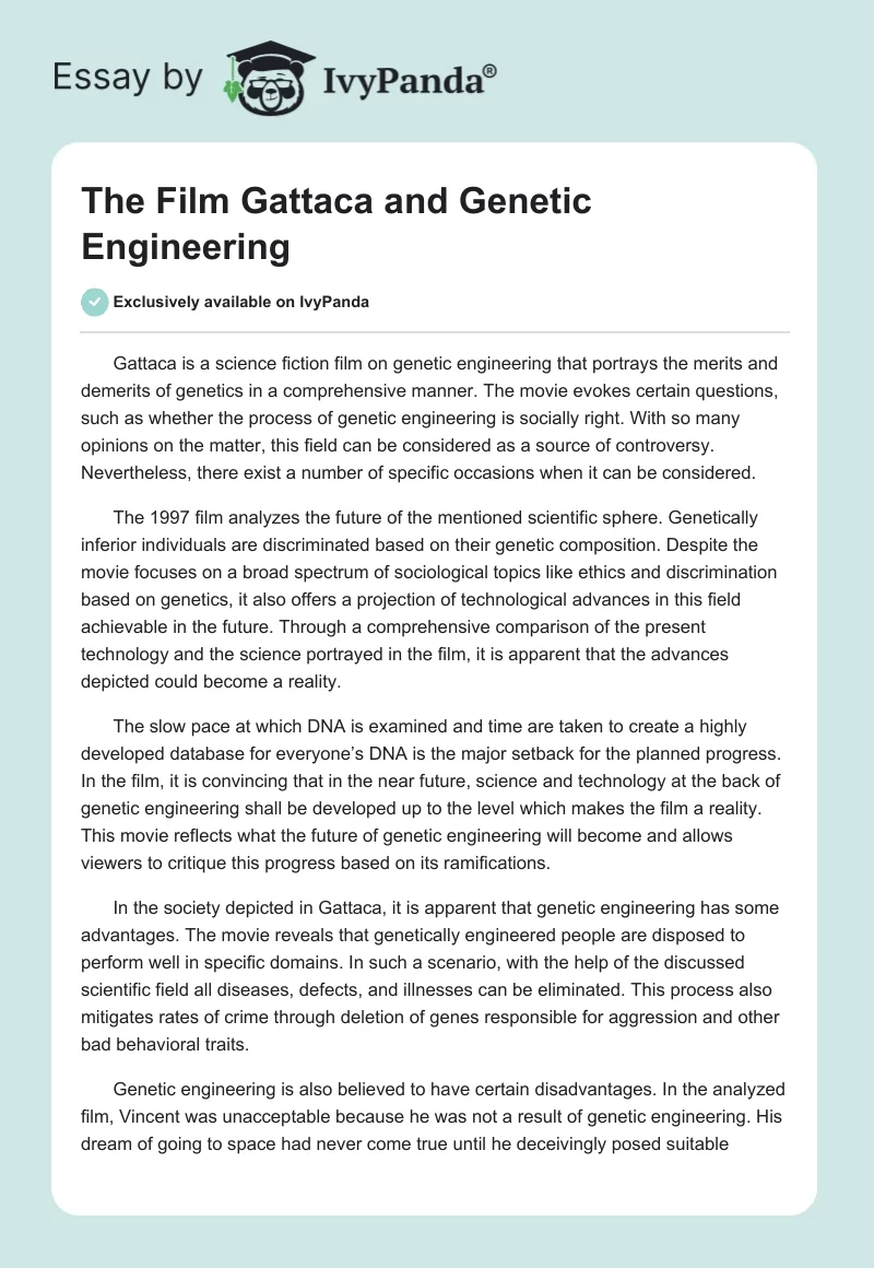 The Film "Gattaca" and Genetic Engineering. Page 1