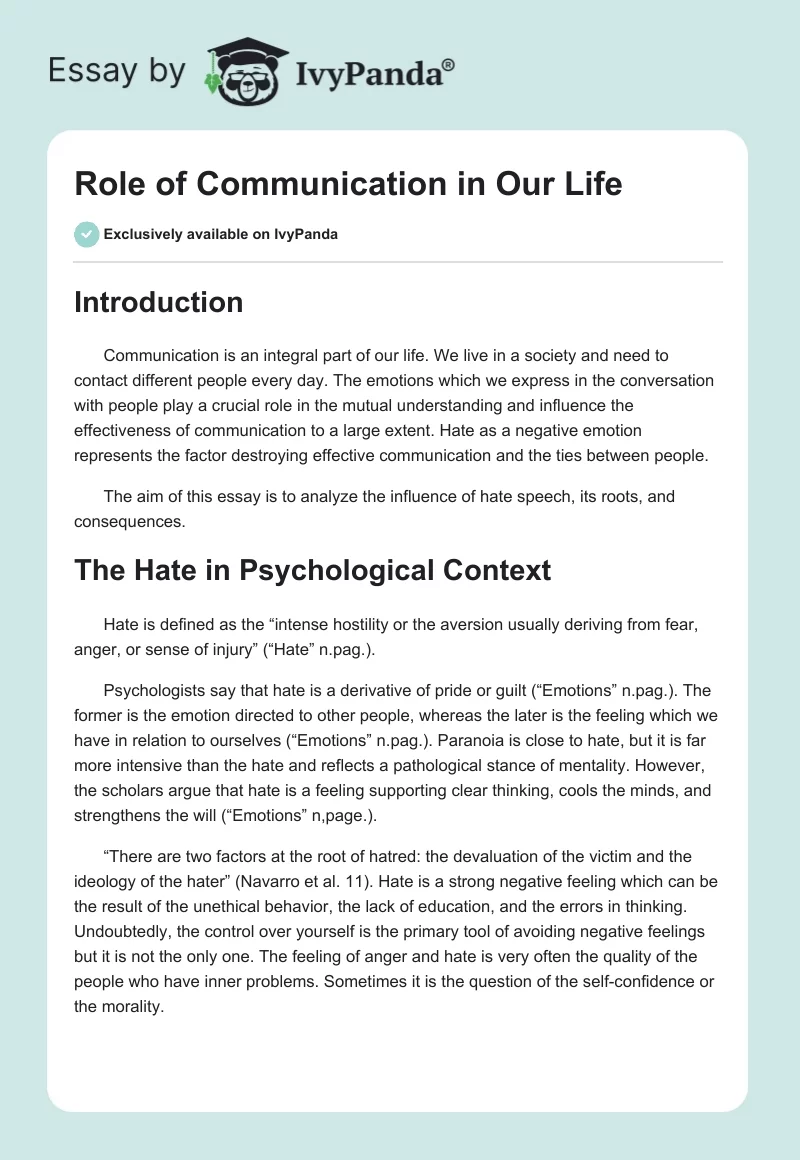 Role of Communication in Our Life. Page 1