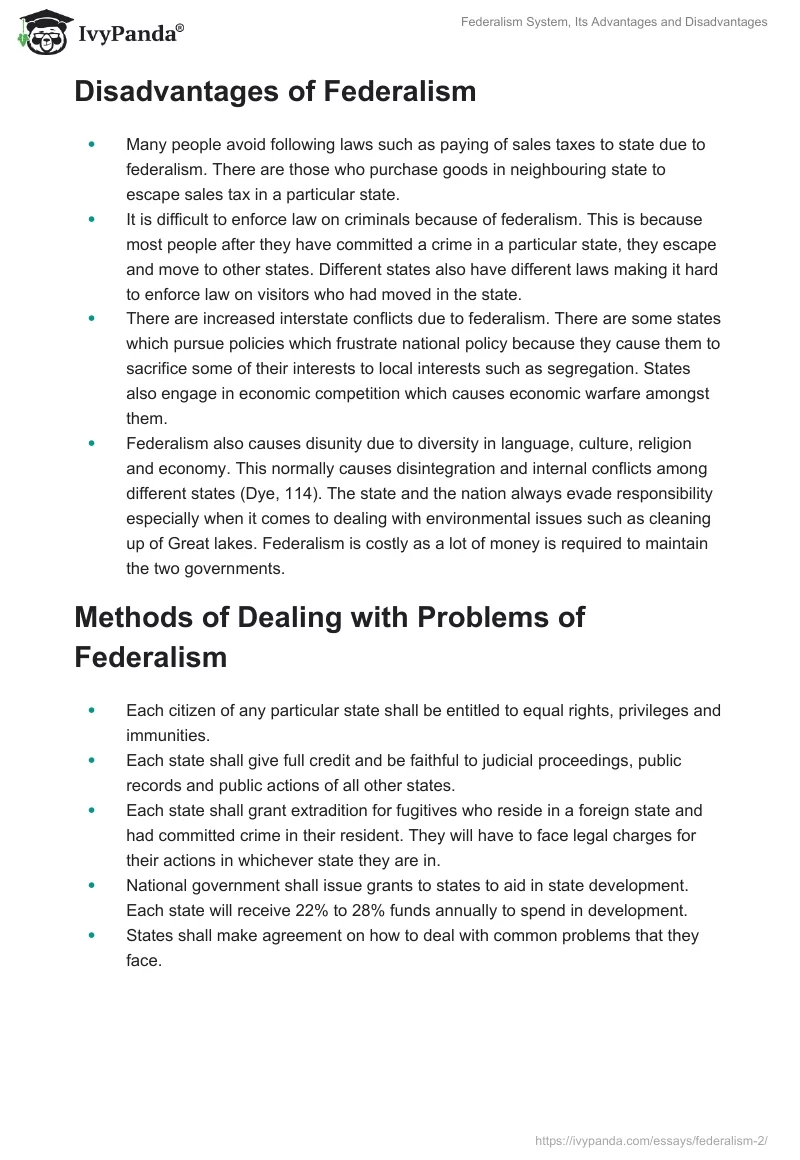 Federalism System, Its Advantages and Disadvantages. Page 2