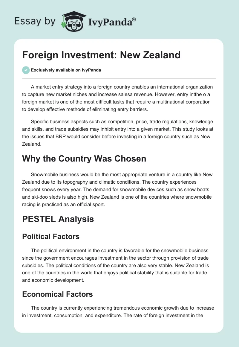 Foreign Investment: New Zealand. Page 1