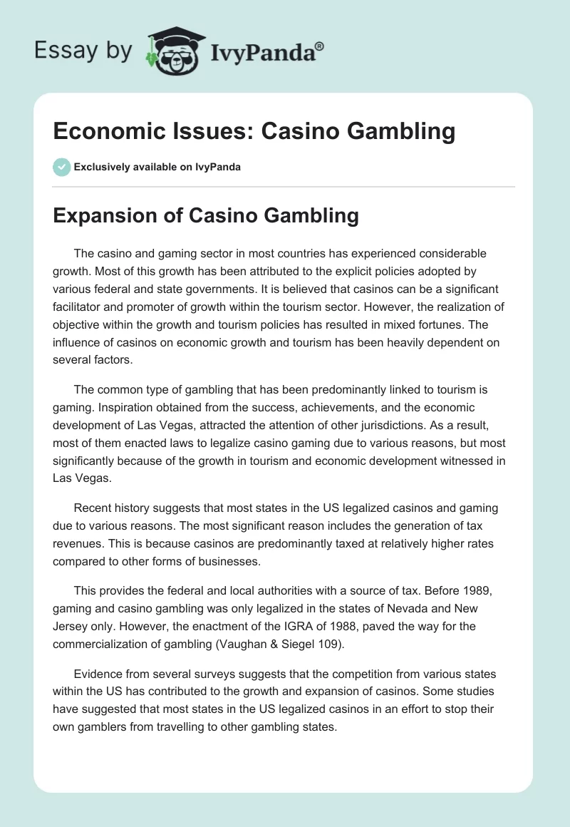 Economic Issues: Casino Gambling. Page 1