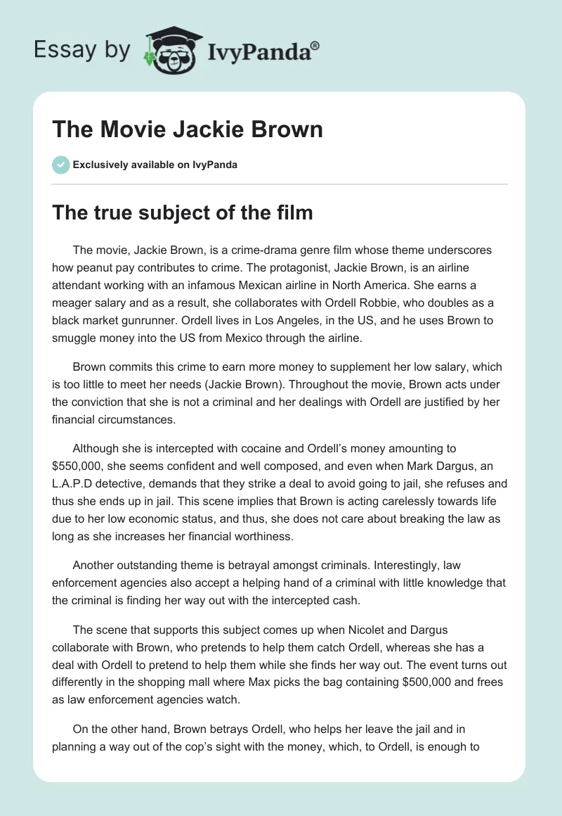 The Movie "Jackie Brown". Page 1