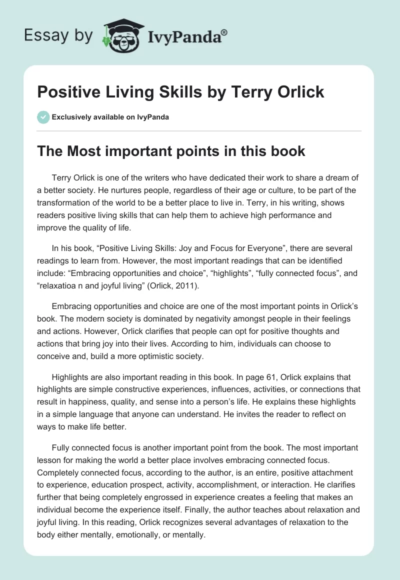 Positive Living Skills by Terry Orlick. Page 1