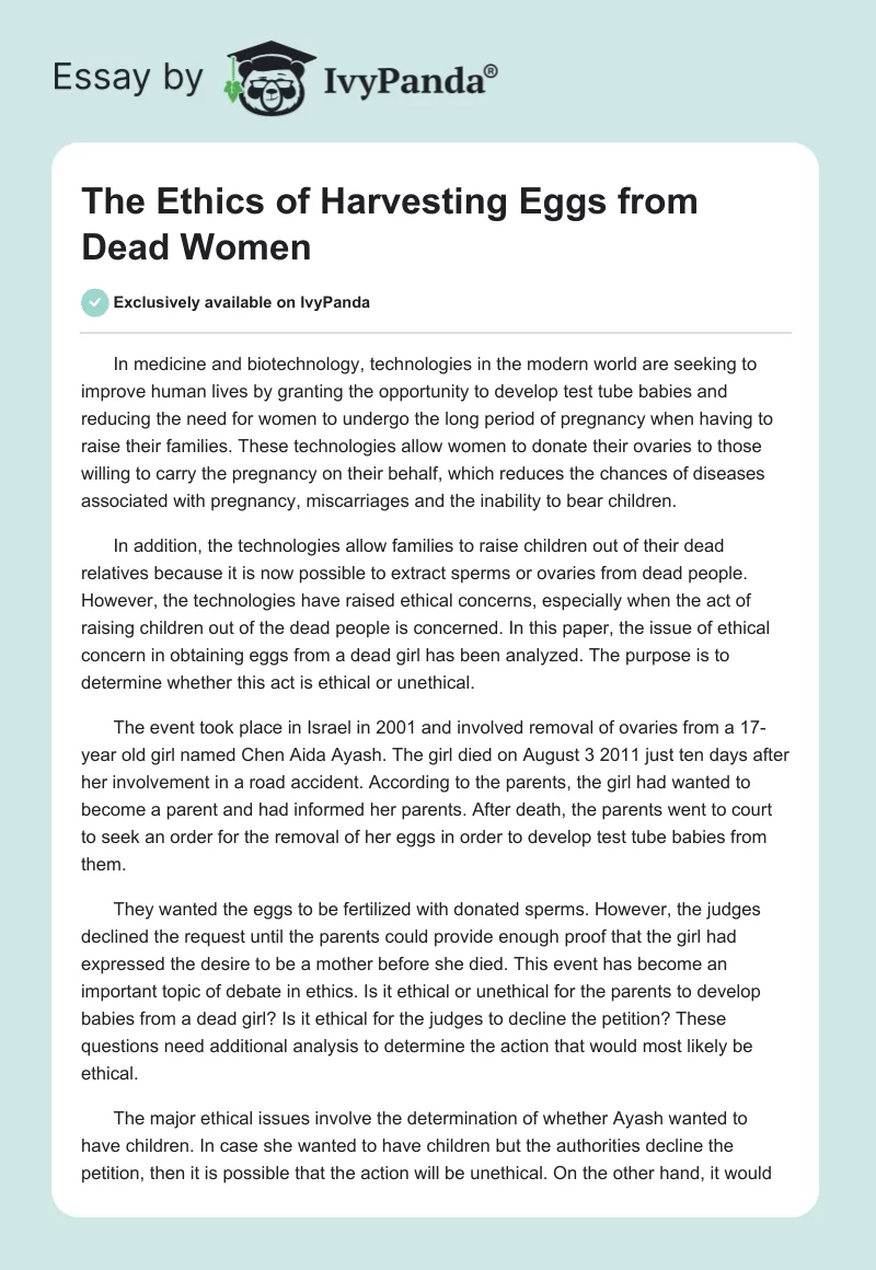 The Ethics of Harvesting Eggs from Dead Women. Page 1