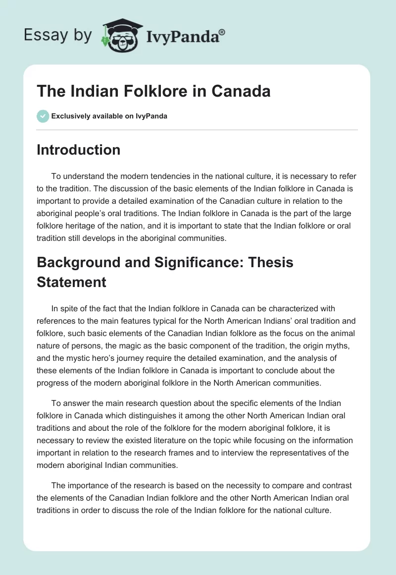 The Indian Folklore in Canada. Page 1