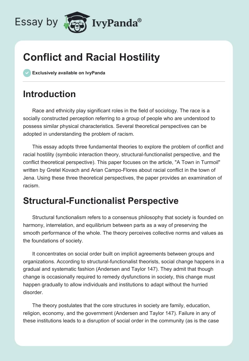 Conflict and Racial Hostility. Page 1