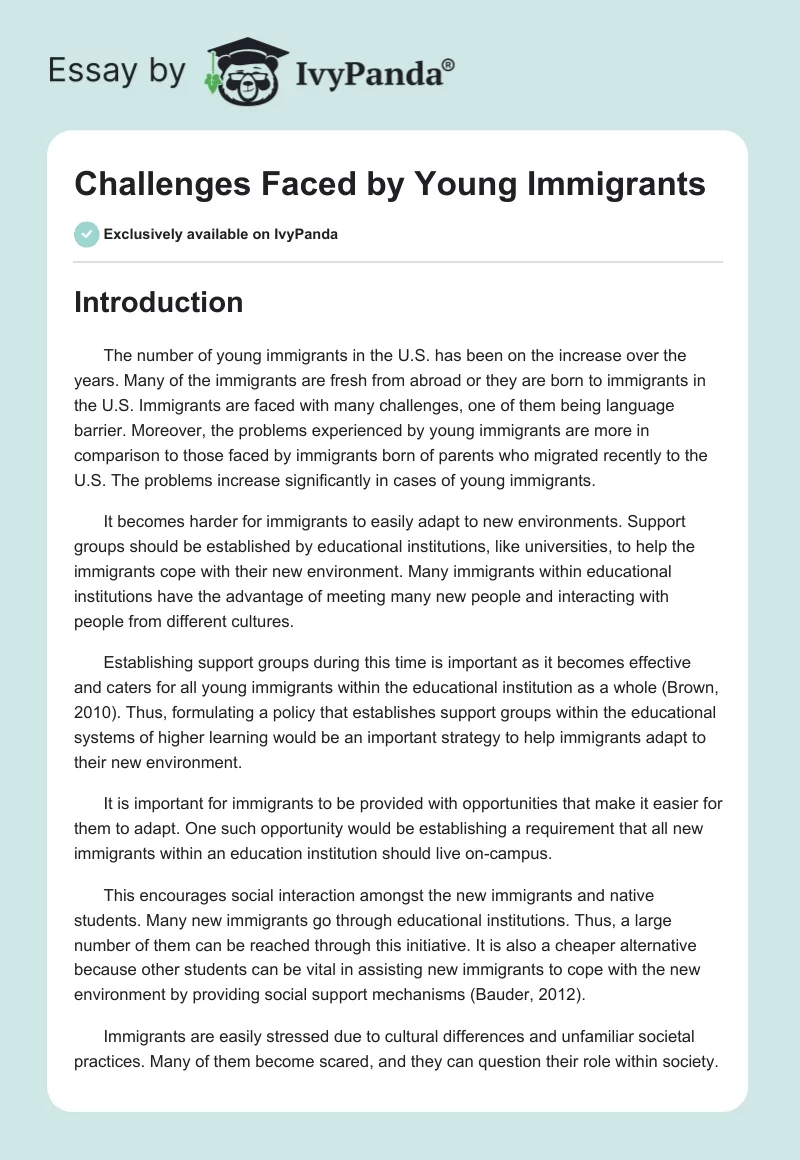 Challenges Faced by Young Immigrants. Page 1