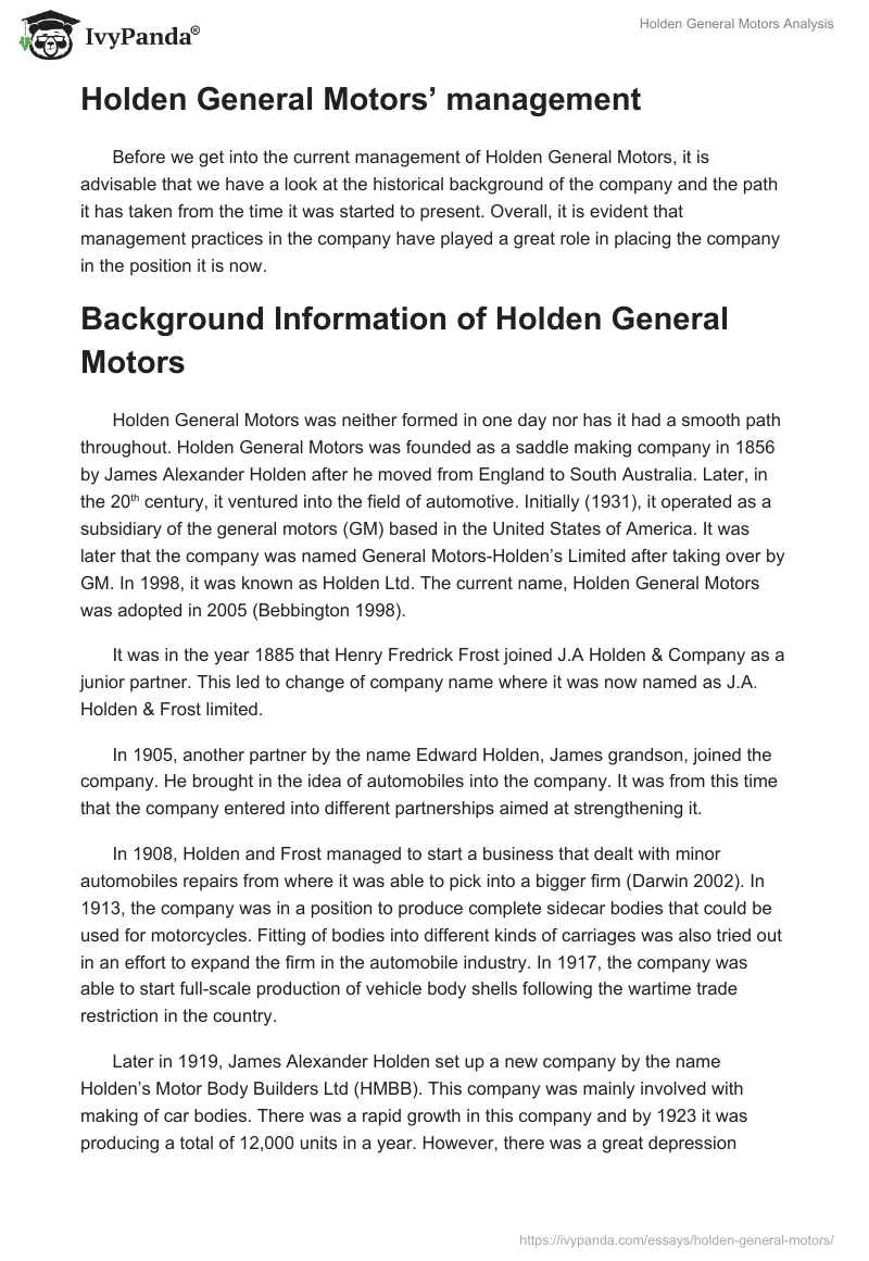 Holden General Motors Analysis. Page 2