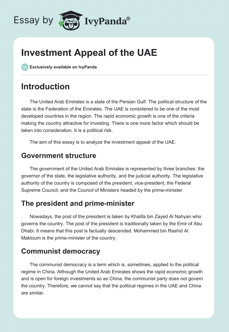 Investment Appeal of the UAE. Page 1