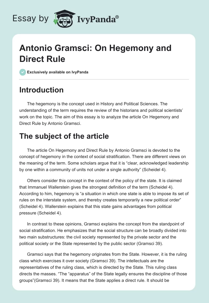 Antonio Gramsci: On Hegemony and Direct Rule. Page 1