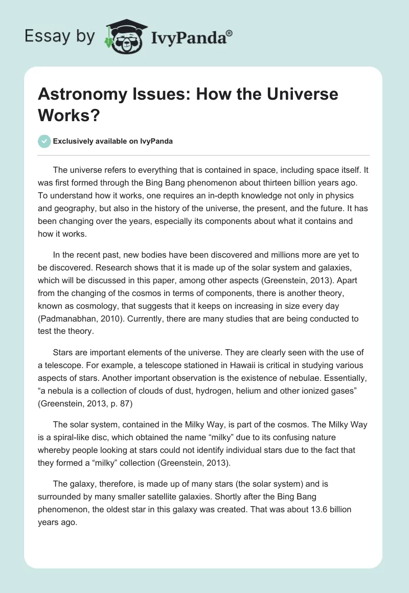 Astronomy Issues: How the Universe Works?. Page 1