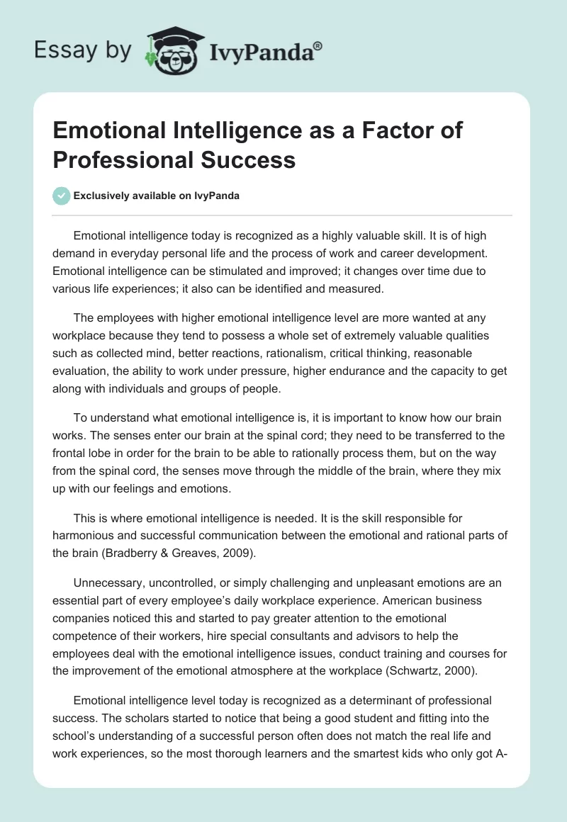 Emotional Intelligence as a Factor of Professional Success. Page 1