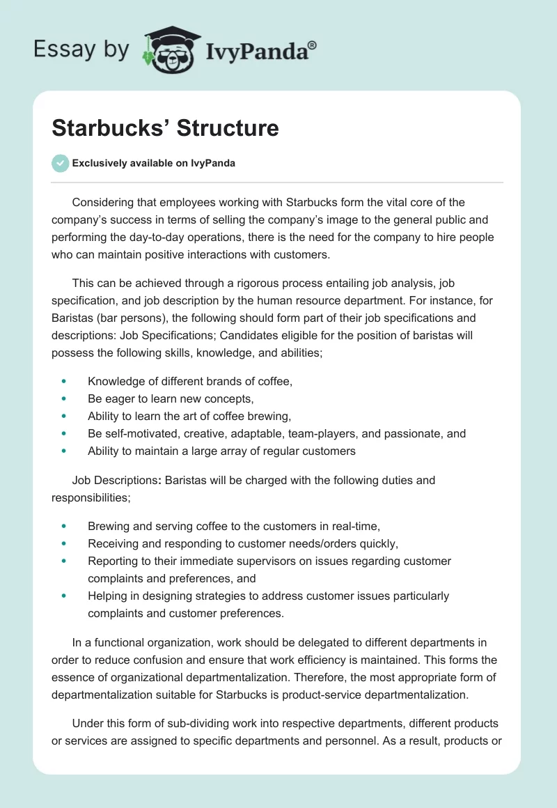 Starbucks’ Structure. Page 1