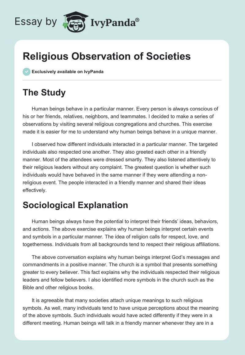 Religious Observation of Societies. Page 1