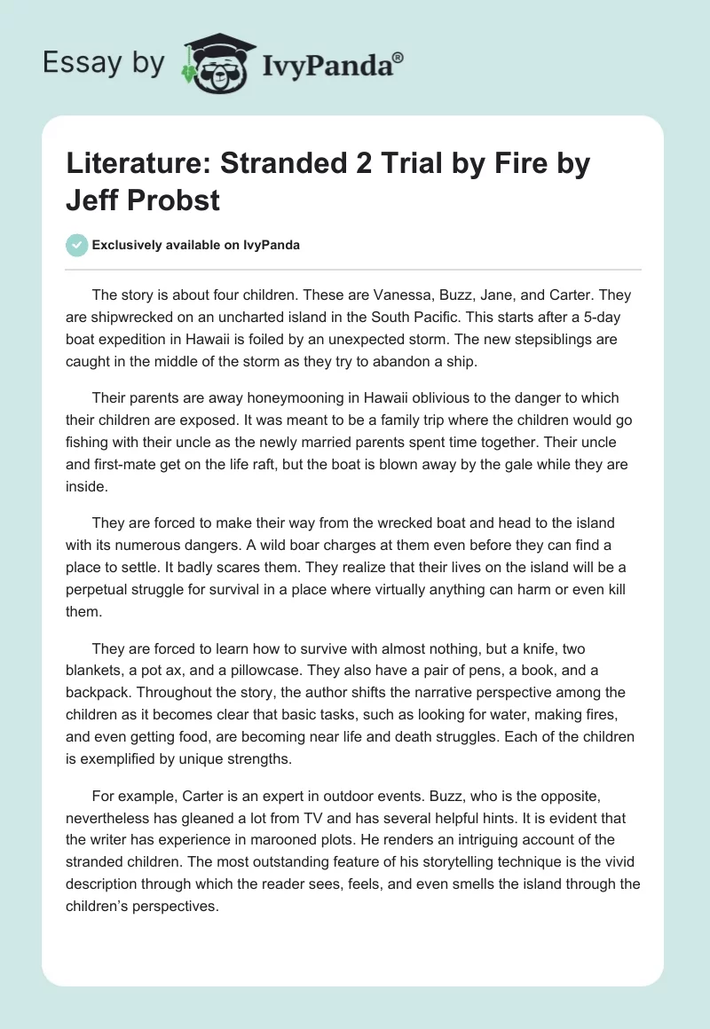 Literature: "Stranded 2 Trial by Fire" by Jeff Probst. Page 1