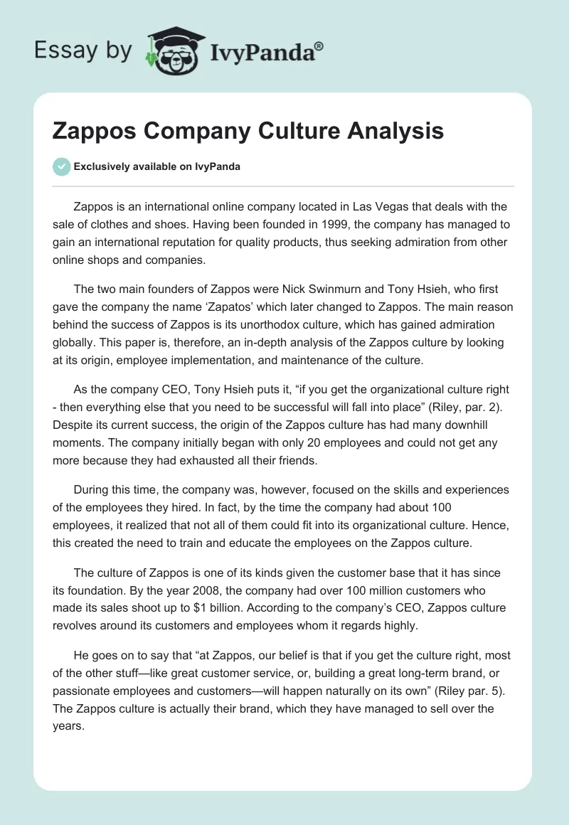 Zappos Company Culture Analysis. Page 1