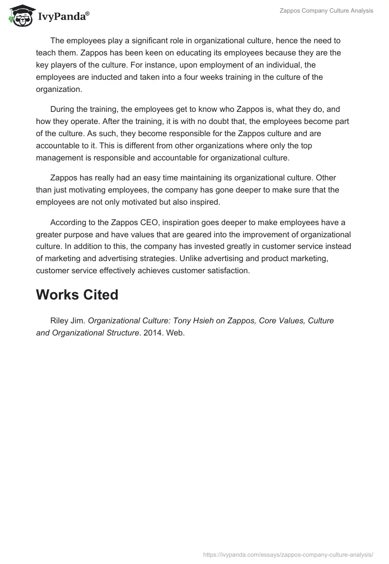 Zappos Company Culture Analysis. Page 2