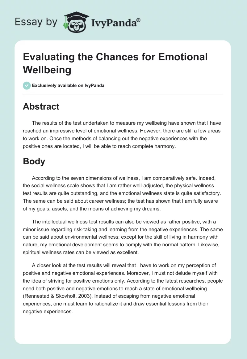 Evaluating the Chances for Emotional Wellbeing. Page 1