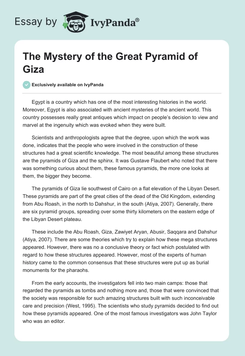 The Mystery of the Great Pyramid of Giza. Page 1