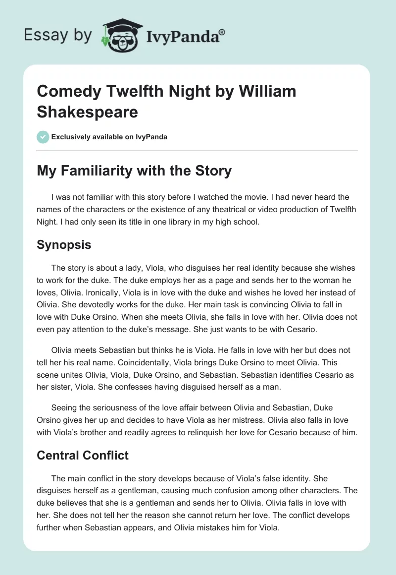Comedy "Twelfth Night" by William Shakespeare. Page 1