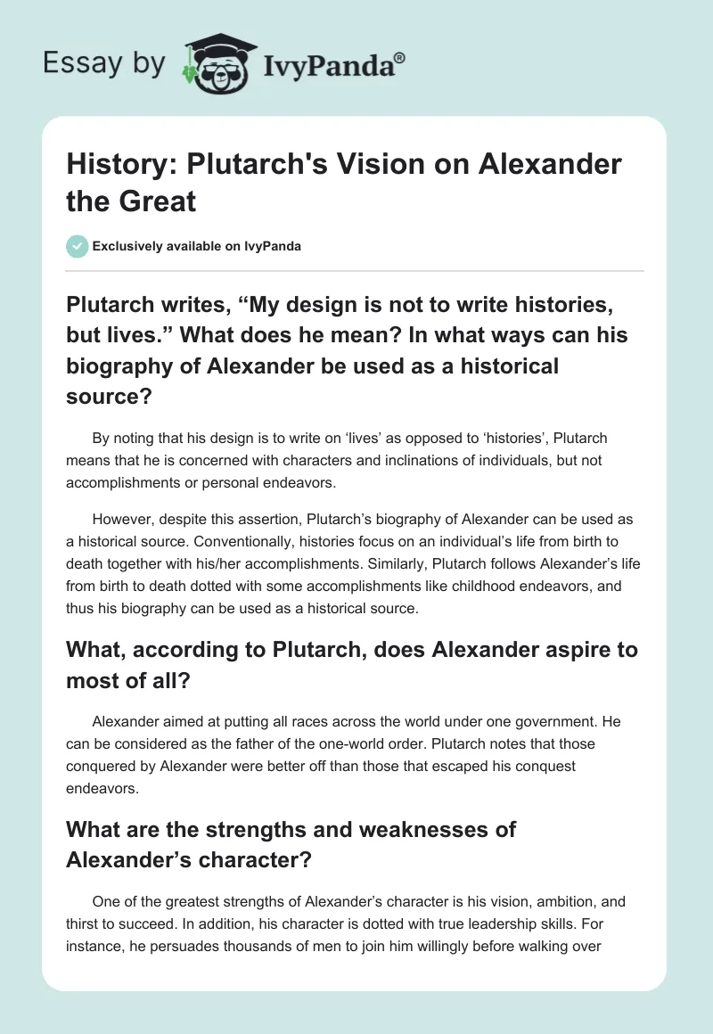 History: Plutarch’s Vision of Alexander the Great. Page 1