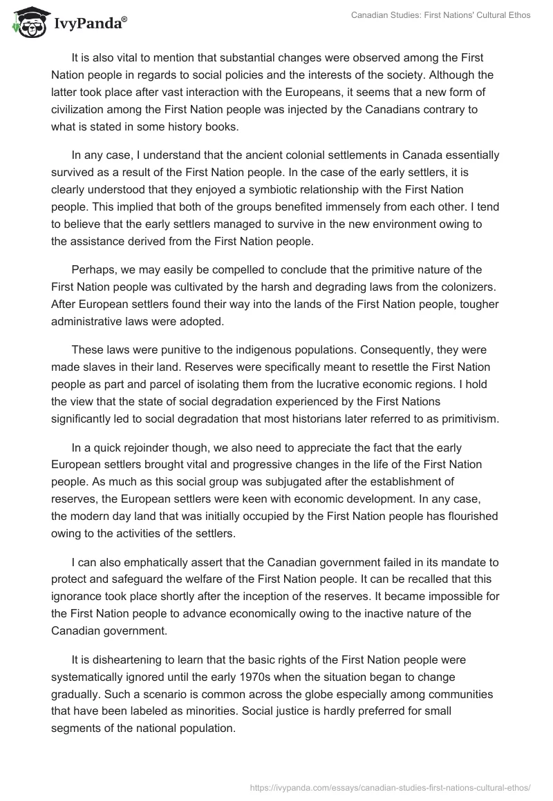 Canadian Studies: First Nations' Cultural Ethos. Page 2