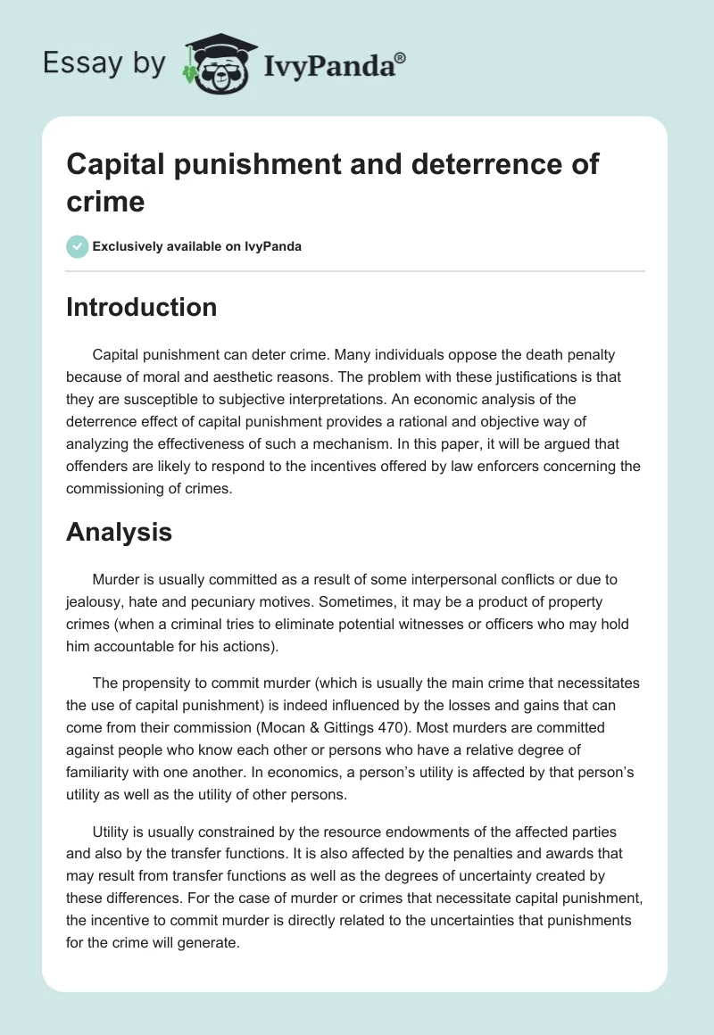 Capital Punishment and Deterrence of Crime. Page 1