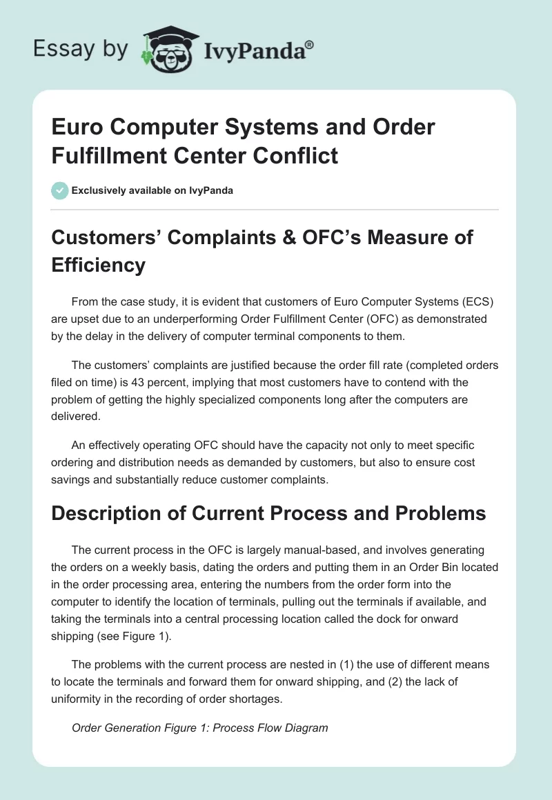 Euro Computer Systems and Order Fulfillment Center Conflict. Page 1