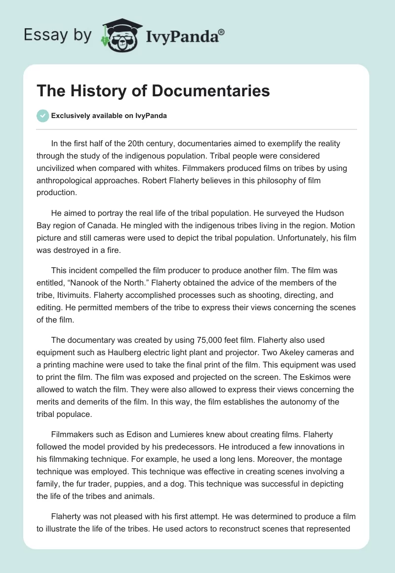 The History of Documentaries. Page 1