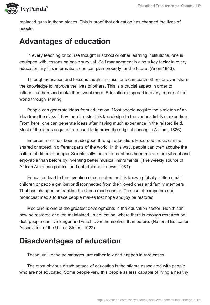 Educational Experiences that Change a Life. Page 2