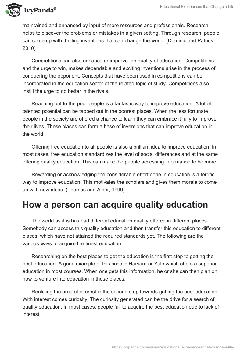 Educational Experiences that Change a Life. Page 4