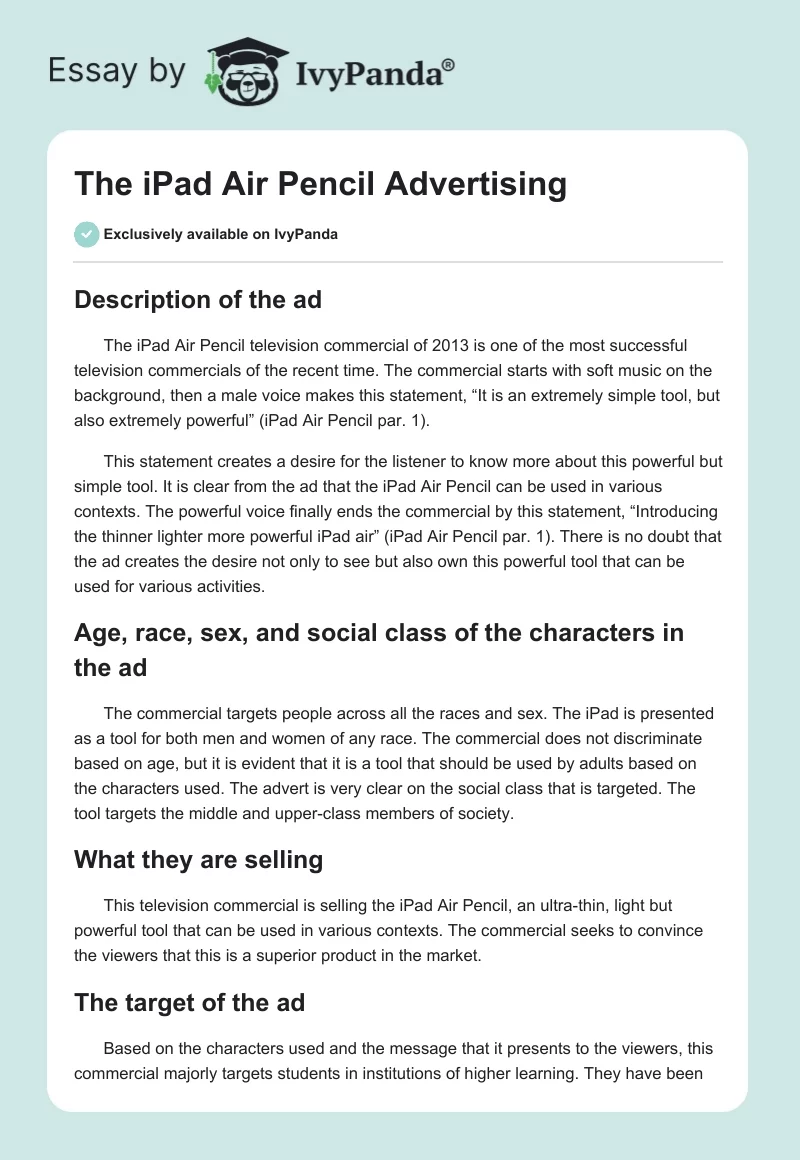 The iPad Air Pencil Advertising. Page 1